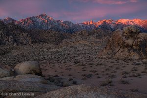 First Light in the Alabama Hills and the Sierra Nevada Mountains by Richard Lewis