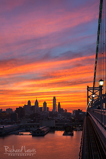 Philadelphia Sunset 2 Ben Franklin Bridge by Richard Lewis