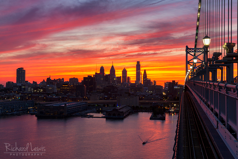 Philadelphia Sunset 3 Ben Franklin Bridge by Richard Lewis